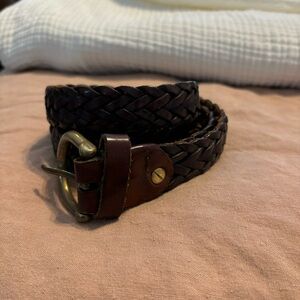 Braided Leather Belt with Brass Buckle